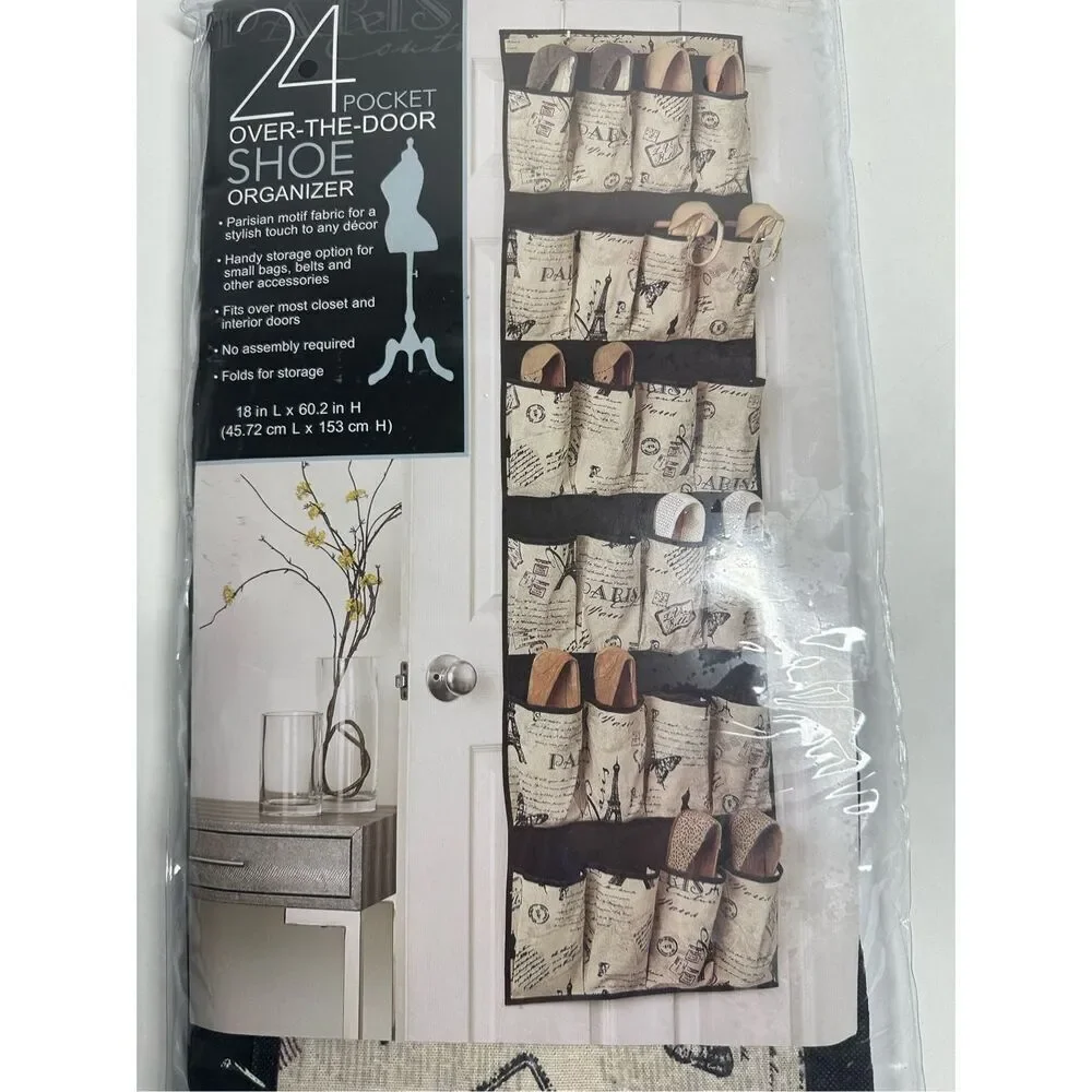 NWT 24 Pockets Over-The-Door Shoes Organizer 18” X 60,2” Folds for Storage